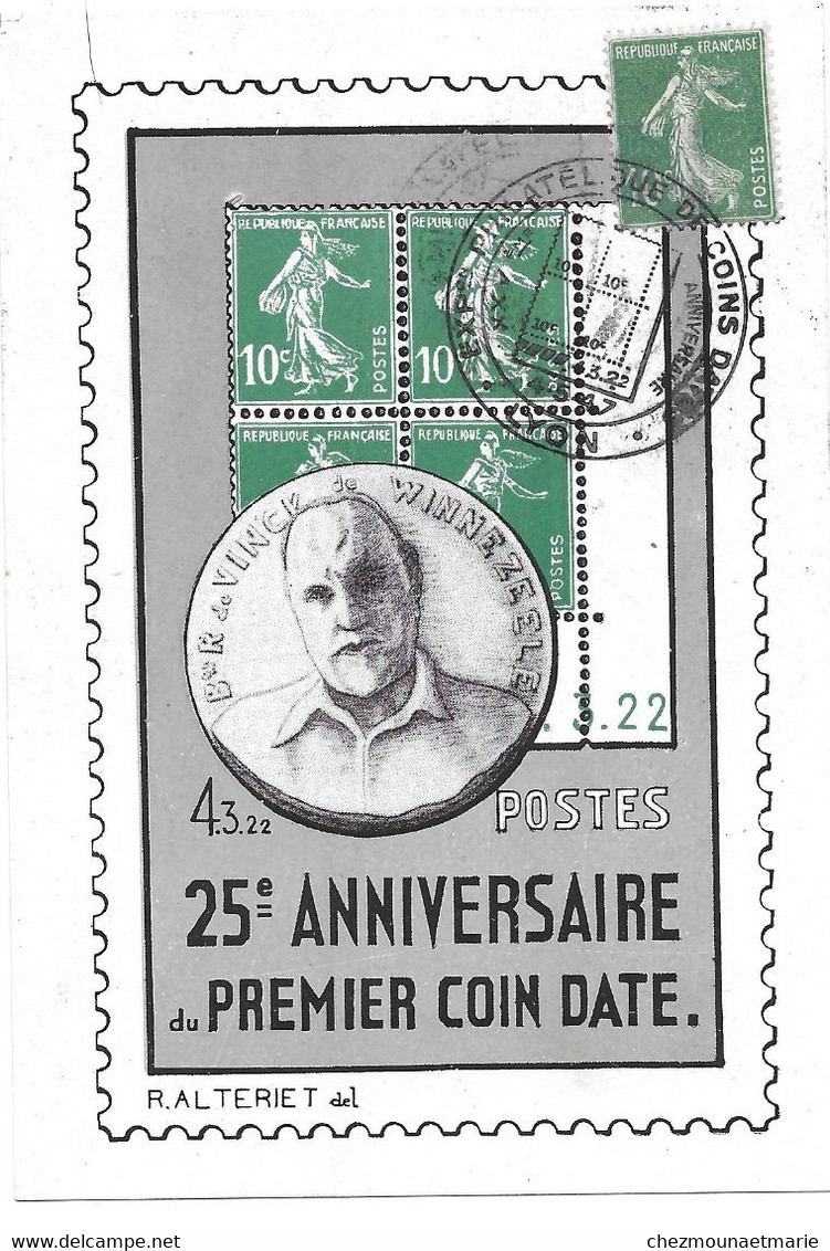 1947 LYON PREMIER JOUR CARTE MAXIMUM 25E ANNIVERSAIRE COIN DATE - 1940-1949