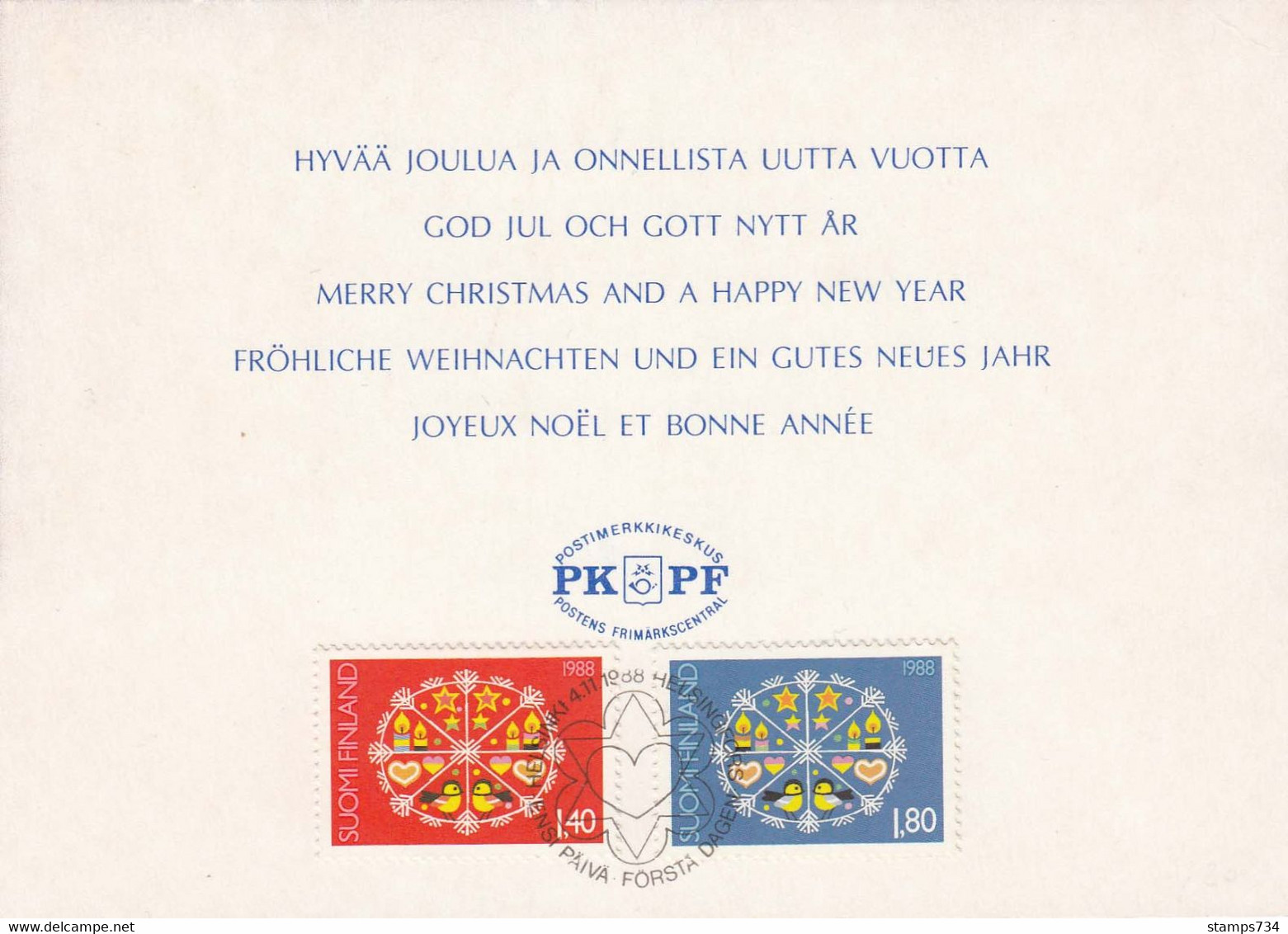 Finland-109/1988: 1.40 FM+1.80 FM - Merry Christmas And A Happy New Year, Post Card With Special Cancelation - Briefe U. Dokumente