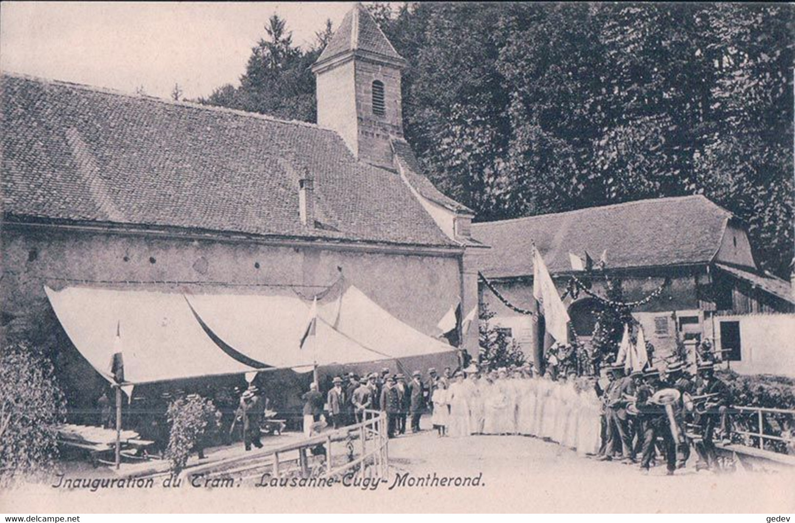 Lausanne Cugy Montherond, Chemin De Fer, Inauguration Du Tram, Fanfare Et Festivité (7310) - Cugy