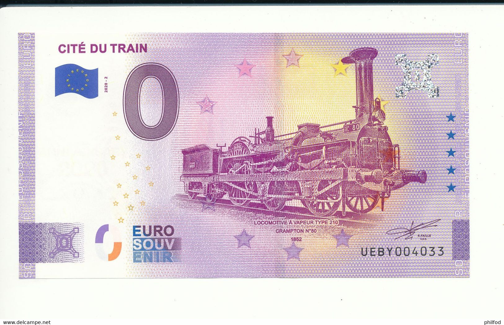 Billet Touristique  0 Euro  - CITÉ DU TRAIN - UEBY - 2020-2 - ANNIV - N° 4033 - Autres & Non Classés