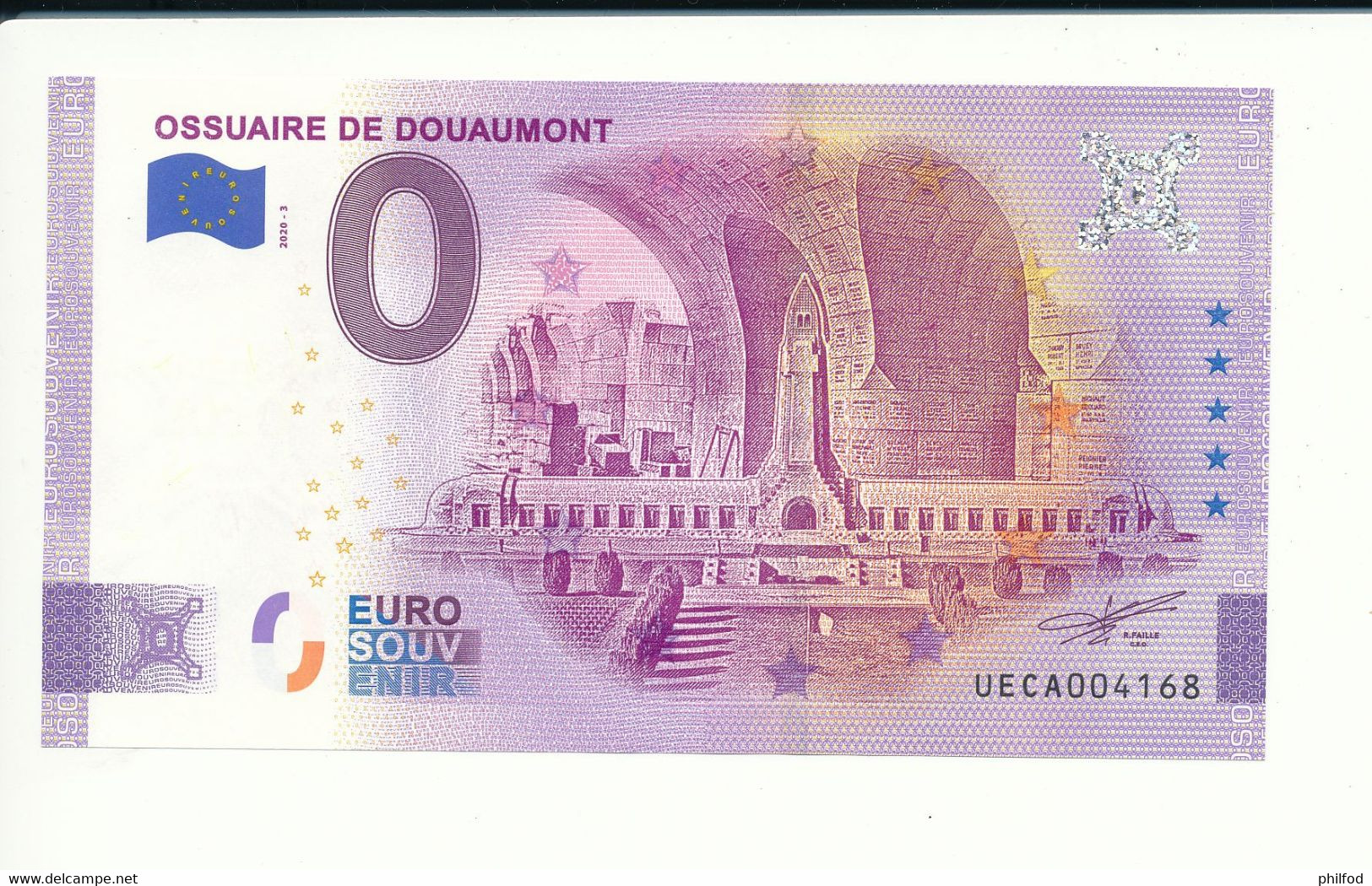 Billet Touristique  0 Euro  - OSSUAIRE DE DOUAUMONT  - UECA - 2020-3 - ANNIV - N° 4168 - Autres & Non Classés