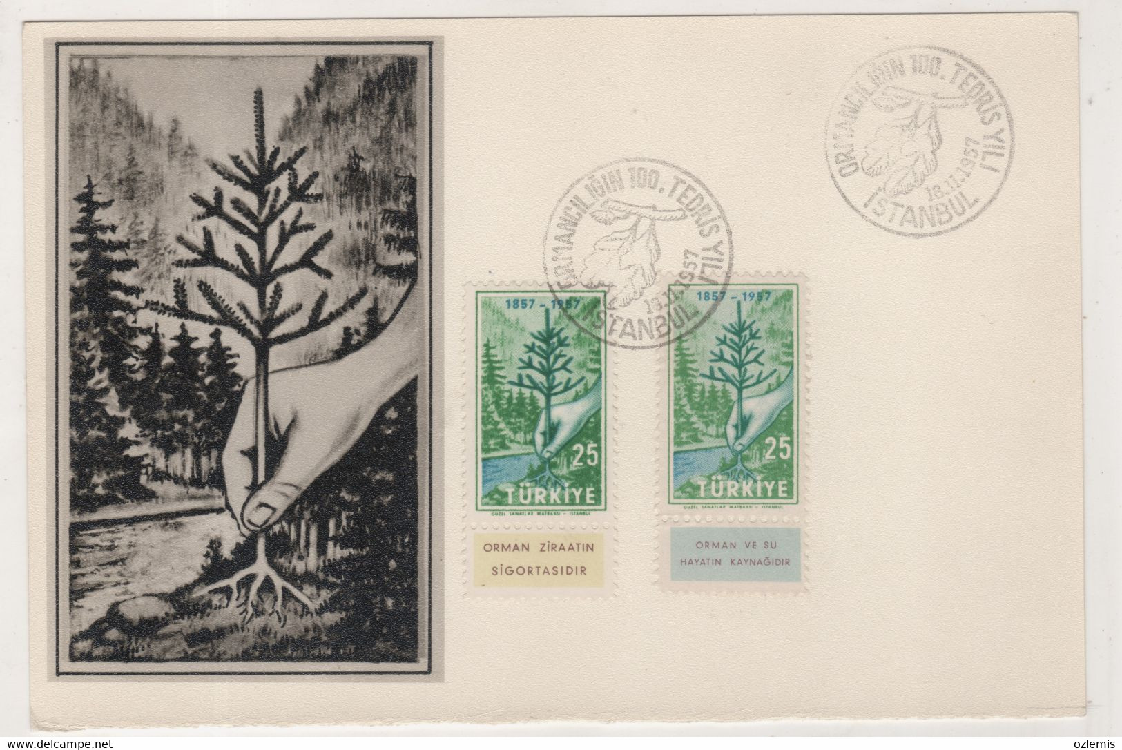 TURKEY,TURQUIE,TURKEI , 1957 TURKEY THE CENTENARY OF THE INSTRUCTION OF FORESTRY ,MAXIMUMCARD - Lettres & Documents