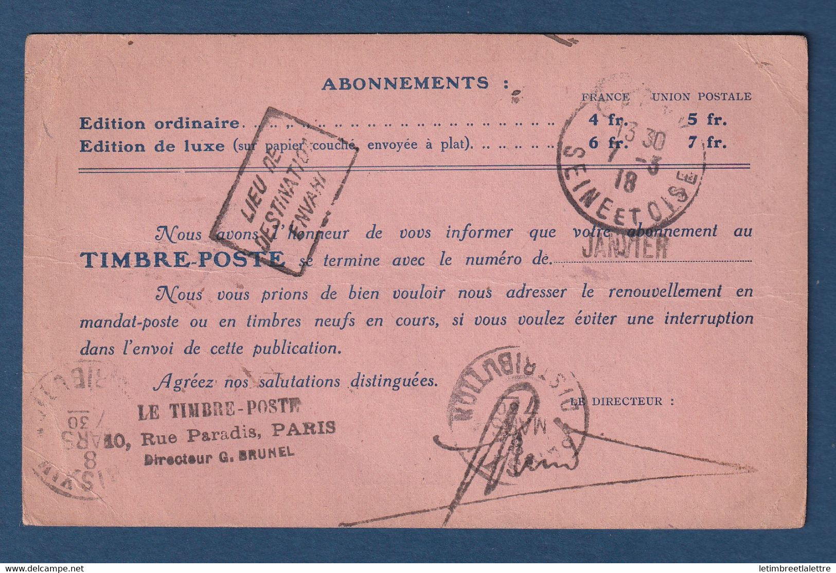 ⭐ France - Publicité : Le Timbre Poste Sur Carte Postale Illustrée De Georges Brunel - 1918⭐ - Storia Postale