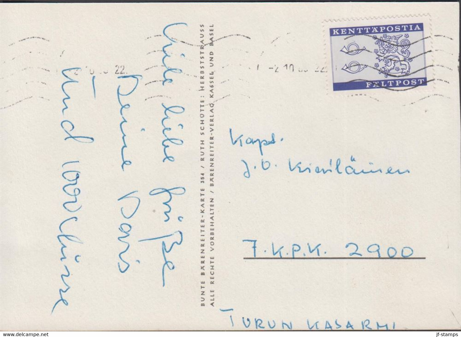 1963. FINLAND. FIELDPOST. Violet Blue. Used During Maneuvers 1963. Only 85.000 Issued. Unusual ... (Michel 8) - JF436446 - Militares