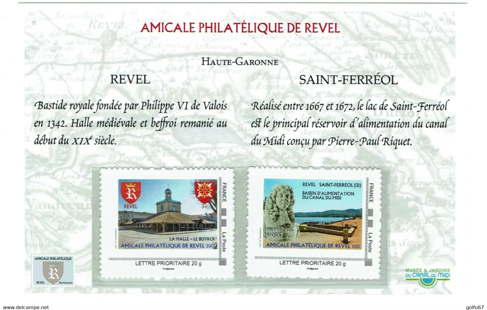 A VOIR : 2 Timbres Postes MTAM 2012 Sur Une CARTE SOUVENIR Amicale Phil. De Revel Neufs Non Oblitérés - Ungebraucht