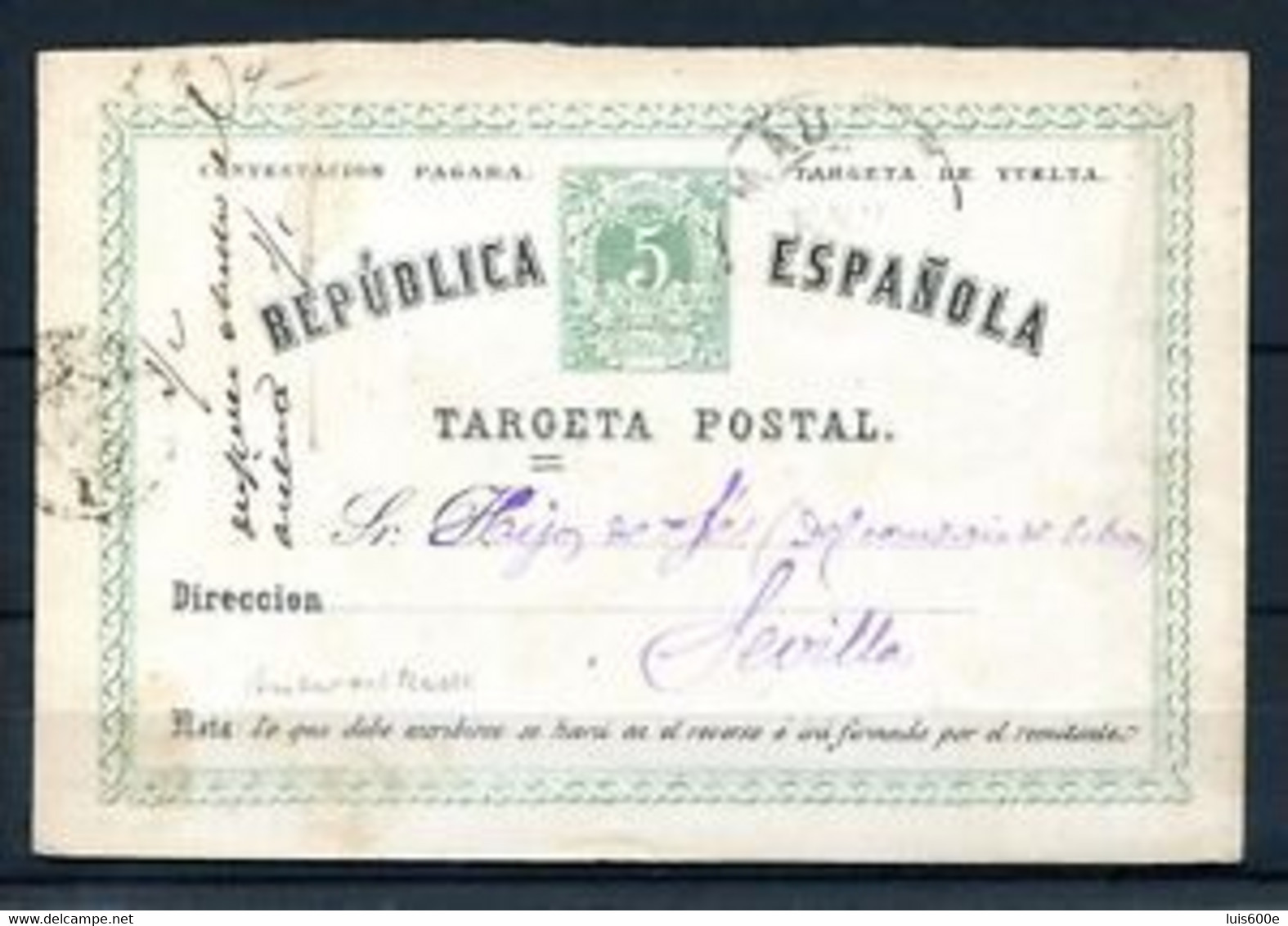 1874.ESPAÑA.ENTERO POSTAL.EDIFIL 6v .VUELTA. USADO.CATALOGO 45€ - 1850-1931