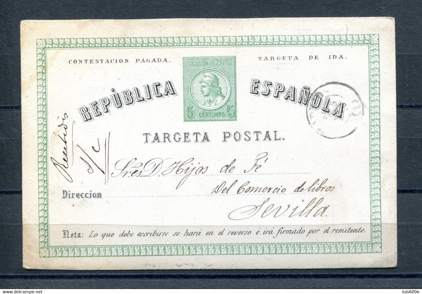1874.ESPAÑA.ENTERO POSTAL.EDIFIL 6i(IDA) USADO.CATALOGO 45€ - 1850-1931