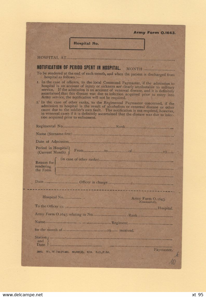 Petit Formulaire Neuf - Notification Of Period Spent In Hospital - Guerra Del 1939-45