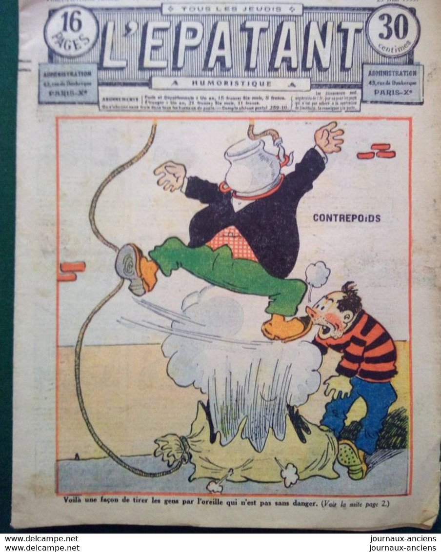 1935 Journal L'ÉPATANT - LES AVENTURES DES PIEDS-NICKELÉS - GÉDÉON BES DE PUCE - CONTREPOIDS - POT DE CHAMBRE - Pieds Nickelés, Les