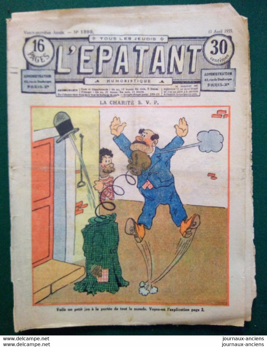 1935 Journal L'ÉPATANT - LES AVENTURES DES PIEDS-NICKELÉS - POING À RESSORT LA CHARITÉ S. V. P - GÉDÉON BEC DE PUCE - Pieds Nickelés, Les