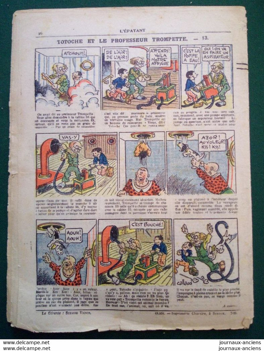 1935 Journal L'ÉPATANT - LES AVENTURES DES PIEDS-NICKELÉS - TOTOCHE ET LE PROFESSEUR TROMPETTE - LE BUSTE A. PERRÉ - Pieds Nickelés, Les