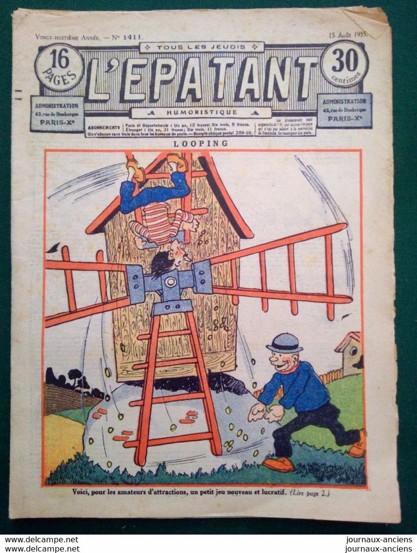 1935 Journal L'ÉPATANT - LES AVENTURES DES PIEDS-NICKELÉS - TOTOCHE ET LE PROFESSEUR TROMPETTE - LOOPING - MOULIN À VENT - Pieds Nickelés, Les