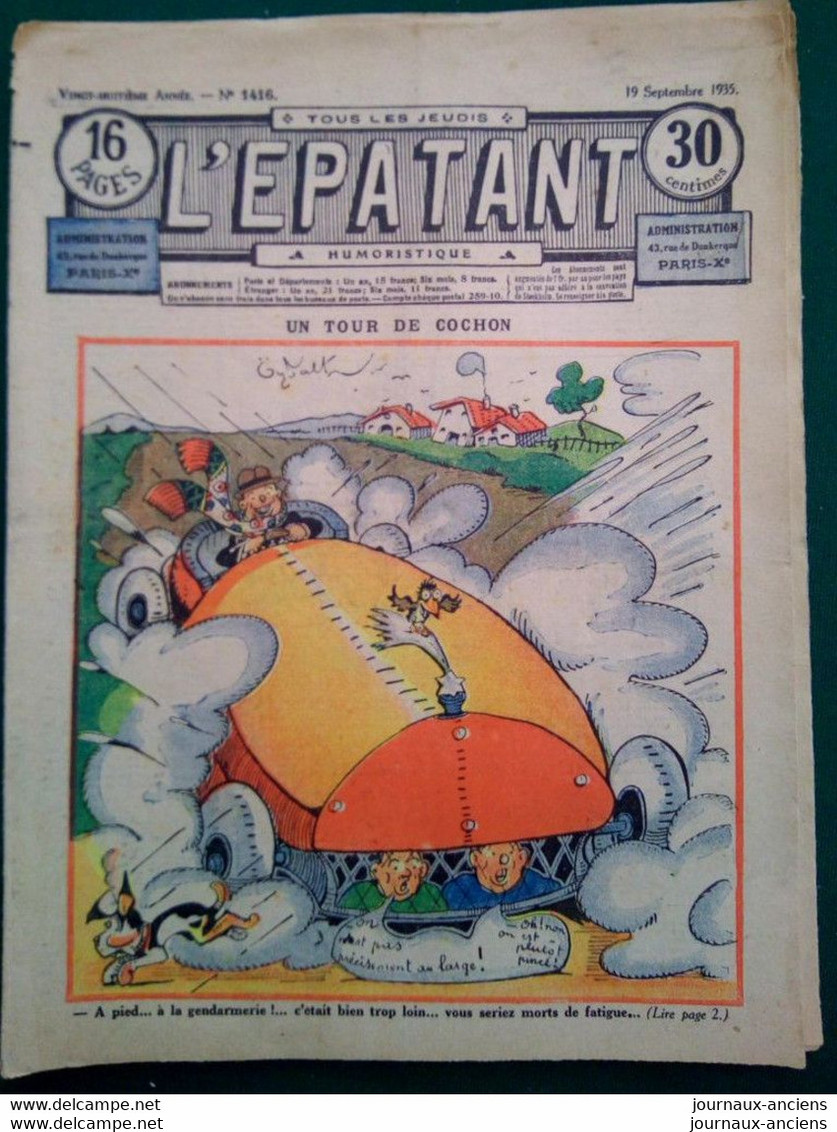 1935 Journal L'ÉPATANT - LES AVENTURES DES PIEDS-NICKELÉS - TOTOCHE ET LE PROFESSEUR TROMPETTE - UN TOUR DE COCHON - Pieds Nickelés, Les