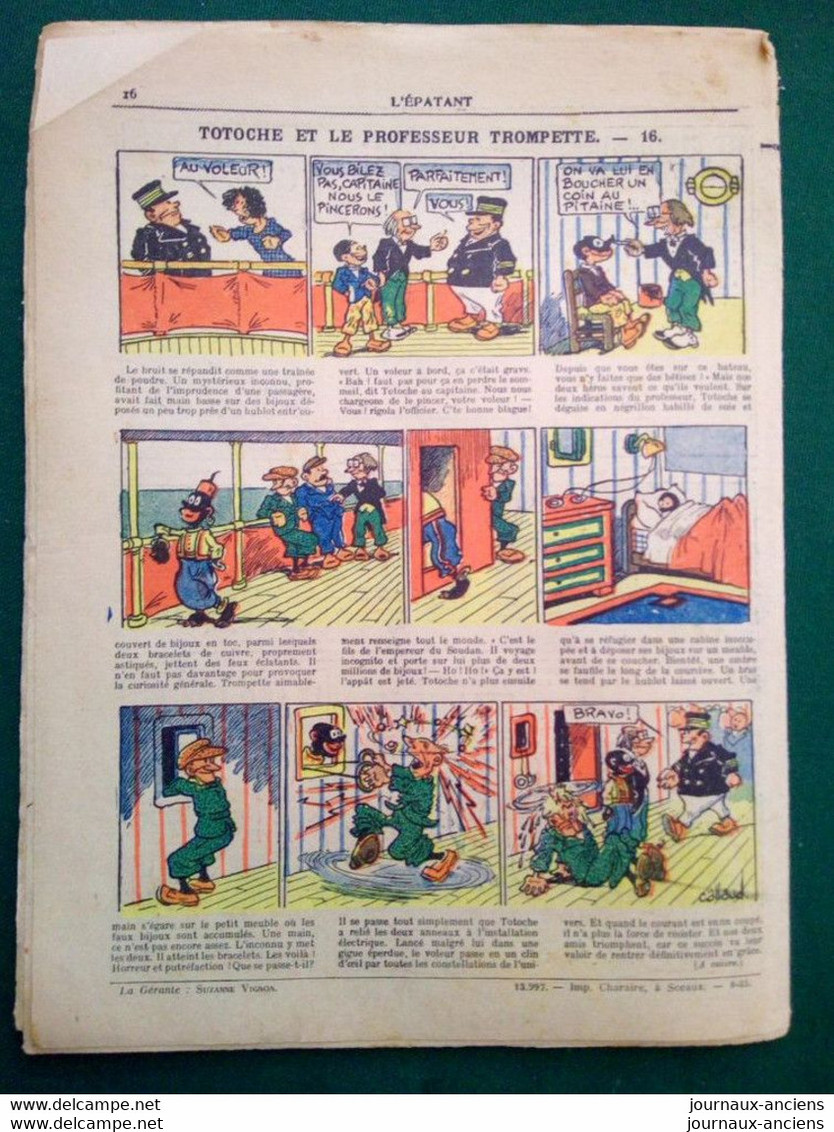 1935 Journal L'ÉPATANT - LES AVENTURES DES PIEDS-NICKELÉS - TOTOCHE ET LE PROFESSEUR TROMPETTE - UN TOUR DE COCHON - Pieds Nickelés, Les