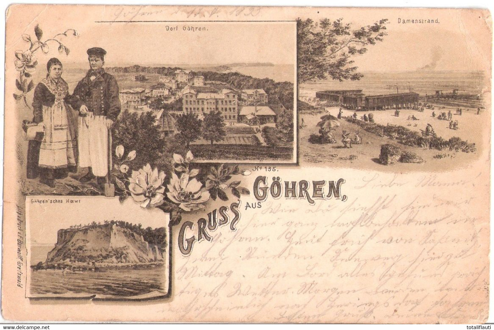 GÖHREN Insel Rügen Vorpommern Vorläufer Braun Litho Mönchgut Fischer Tracht Dorf Höwt Gelaufen 17.7.1895 - Göhren