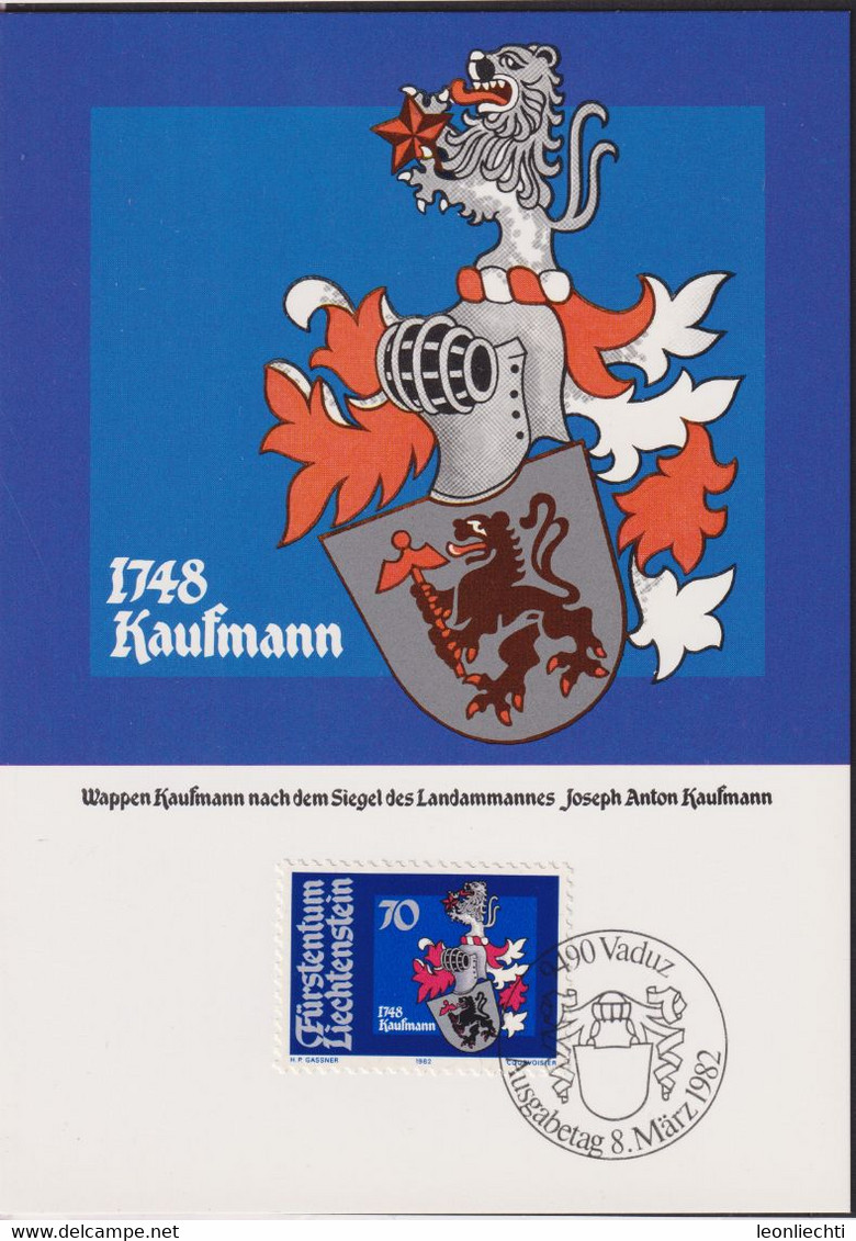 1982 Liechtenstein MC 30  Mi: LI 794°, Y&T: LI 735°,  ZNr. LI 733°, Anton Kaufmann - Wappen - Briefe U. Dokumente
