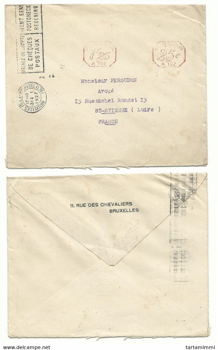 RARITY OF BELGIUM - EMA METER FREISTEMPEL  A102 + A103 GROUP OF 4 COVERS BRUXELLES BRUSSEL 1927 1928 (5 SCAN) - ...-1959