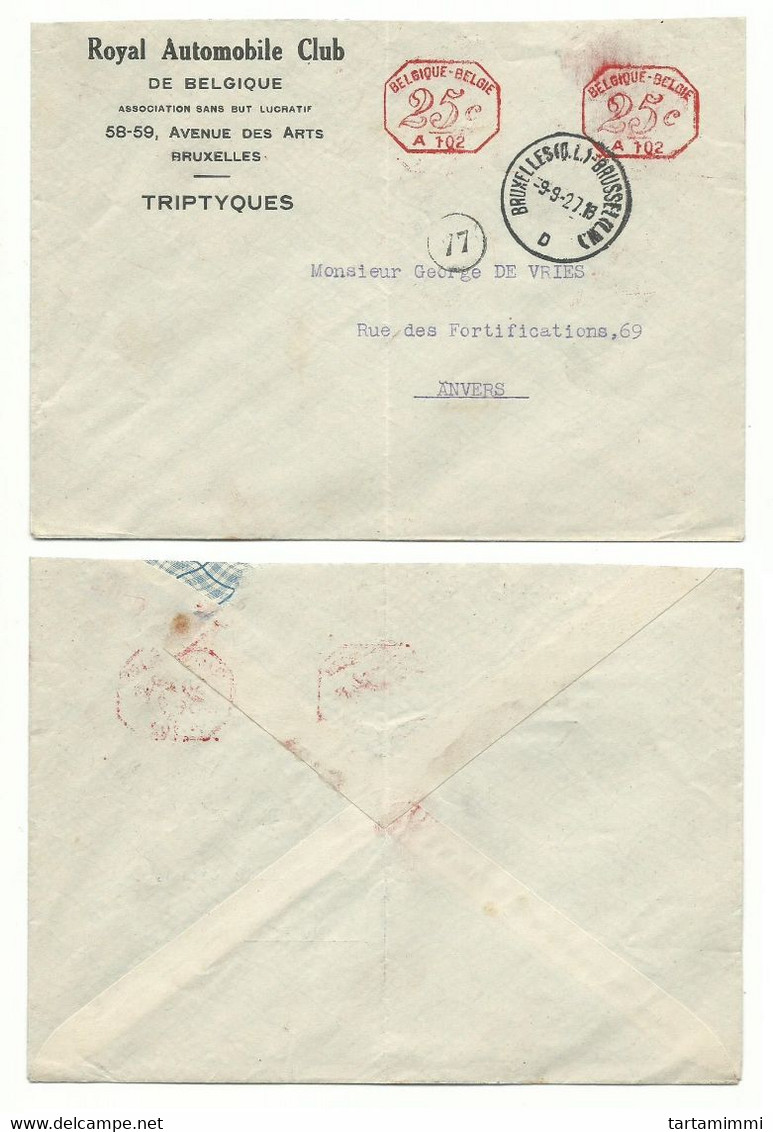 RARITY OF BELGIUM - EMA METER FREISTEMPEL  A102 + A103 GROUP OF 4 COVERS BRUXELLES BRUSSEL 1927 1928 (5 SCAN) - ...-1959