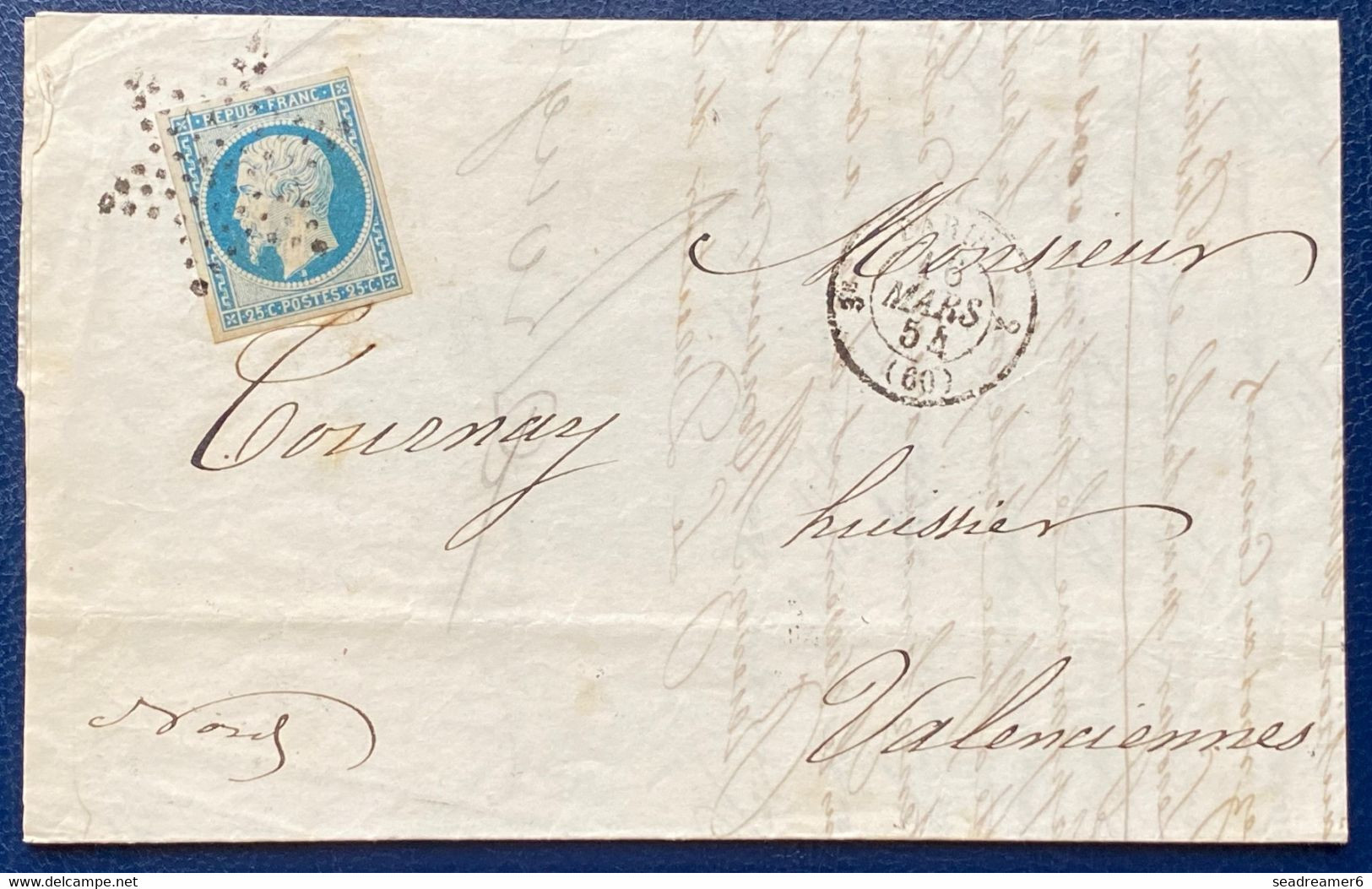 Lettre 1854 De Paris N°10 25c Presidence Belles Marges Obl étoile + Cachet De Route Paris/60/3e Superbe ! - 1852 Louis-Napoléon