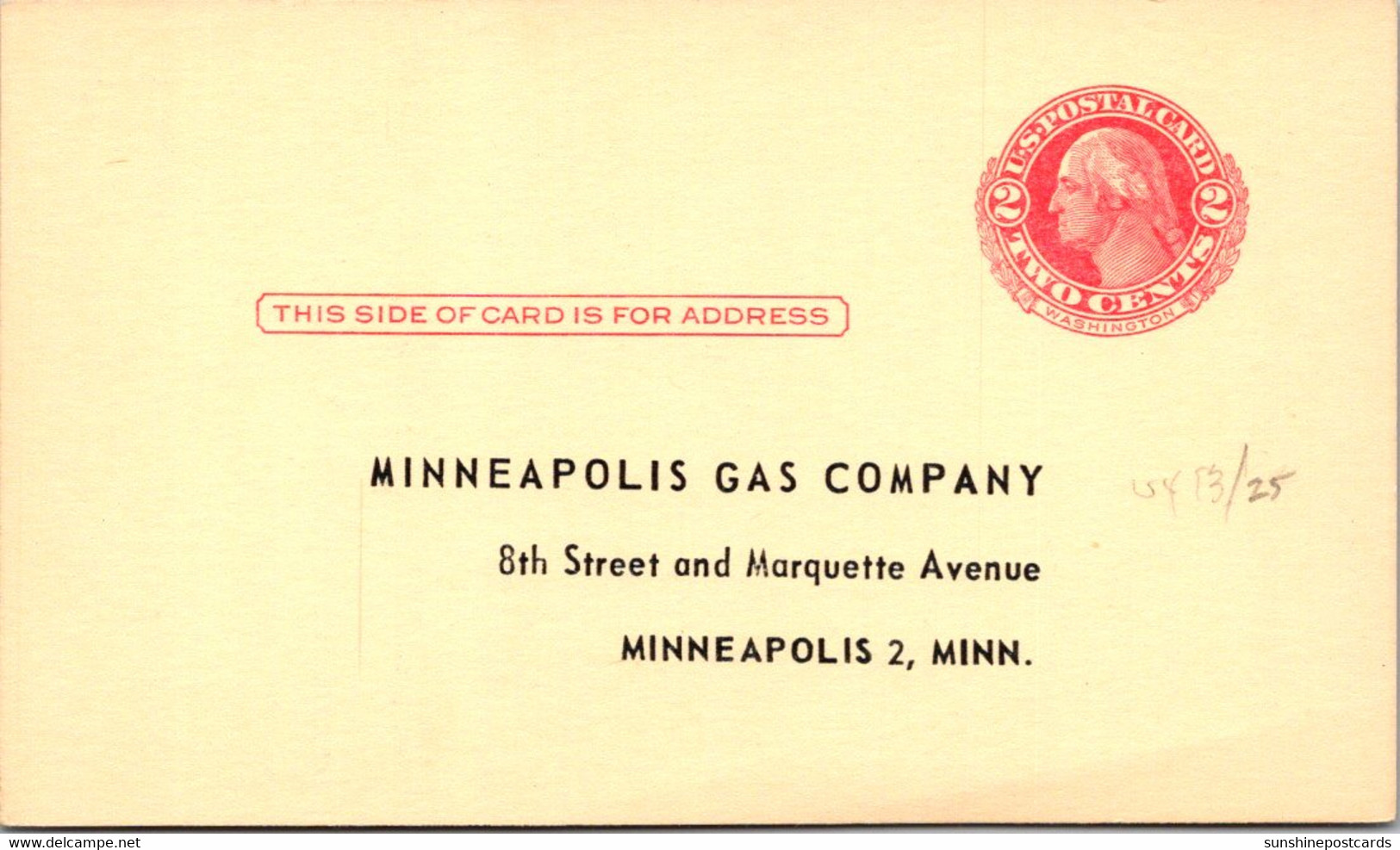 Minnesota Minneapolis Gas Company Gas Meter Reading Card - Minneapolis