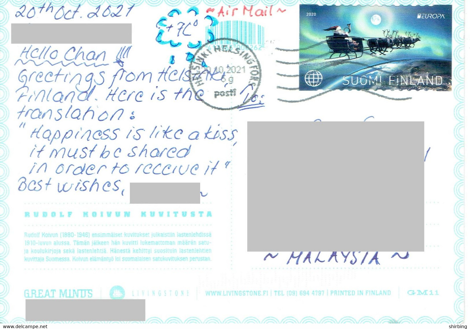 C2  - Finland Christmas, Xmas, Santa Claus, Reindeer, Ski Chariot Stamps Used On Postcard - Briefe U. Dokumente