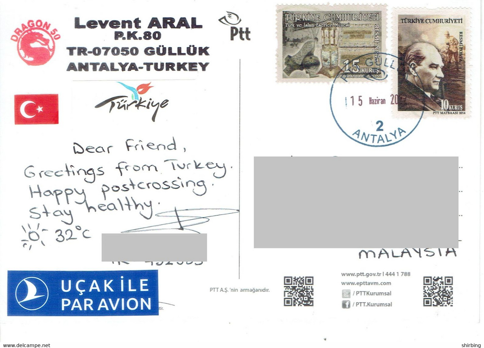 C2  - Turkey Personality And Other Stamps Used On Postcard - Covers & Documents