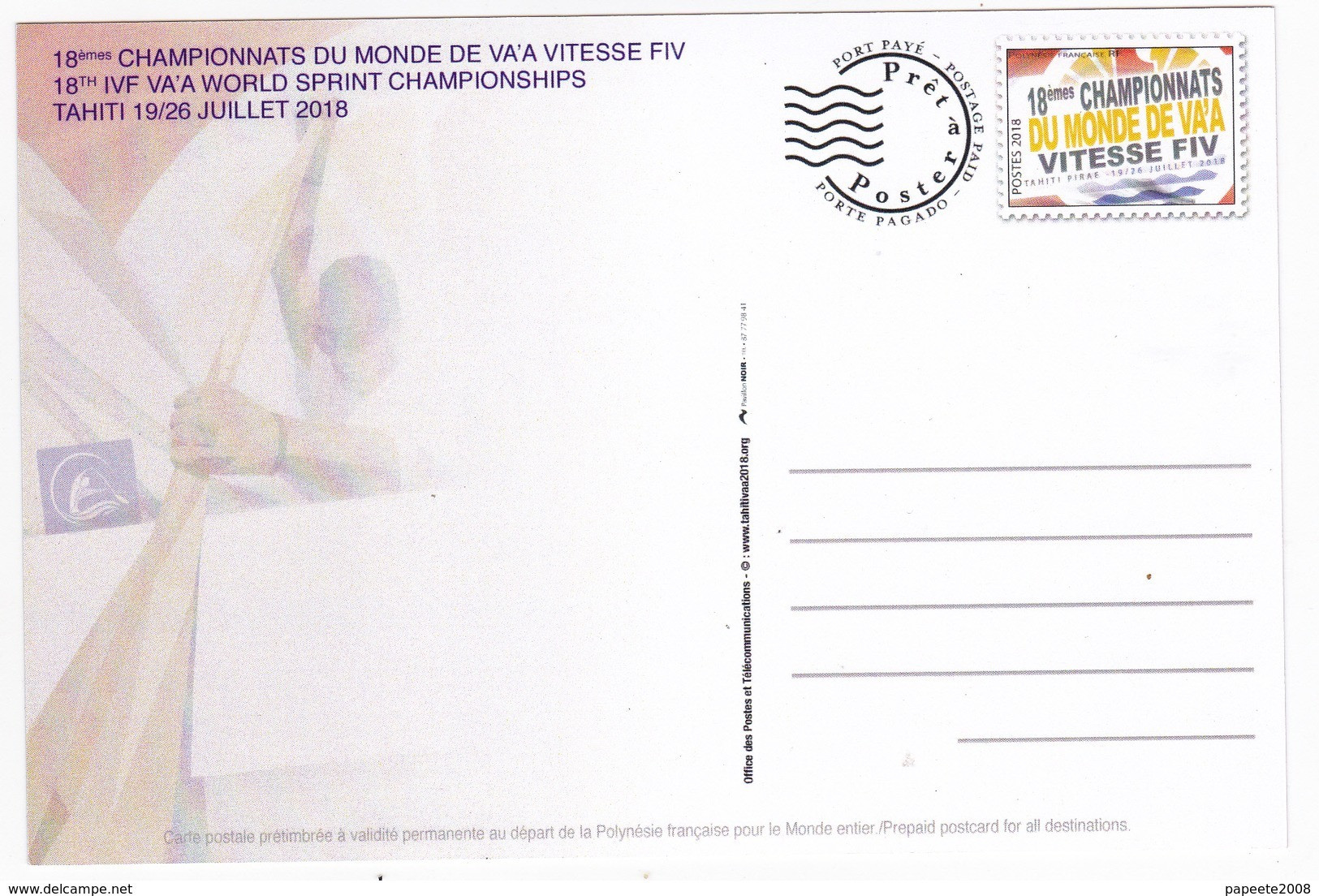 Polynésie Française / Tahiti - Carte Postale Prétimbrée à Poster 2018 Entier - 18° Championnat Du Monde De Vaa'a - Neufs