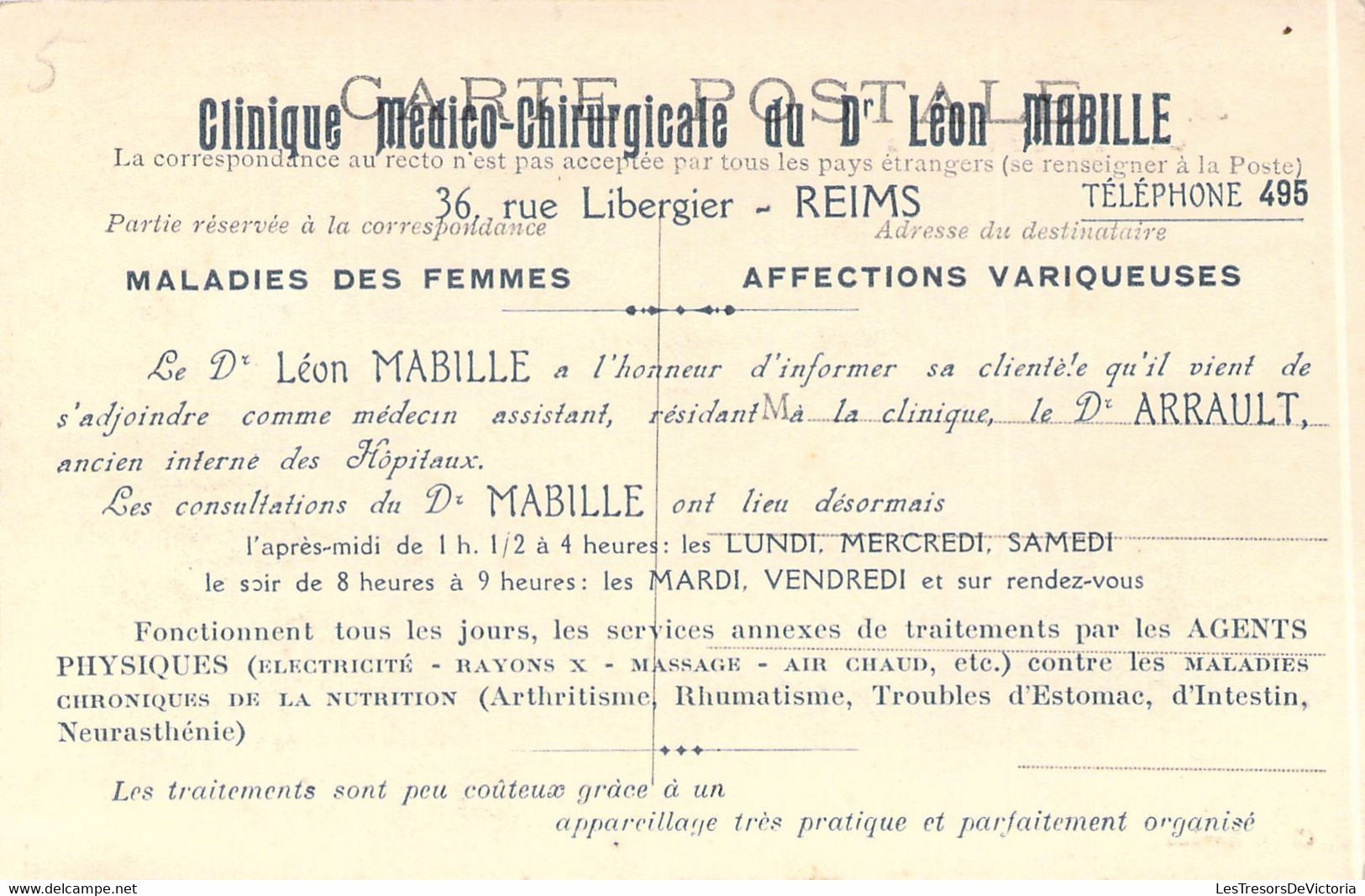 CP FRANCE - 51 - REIMS - Clinique Médico Chirurgicale Du Dr Léon MABILLE - Rue LIBERGIER - Chambre Des Malades - Reims