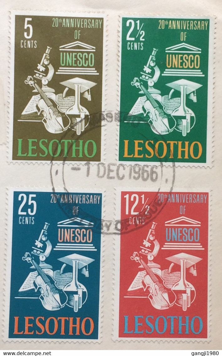 LESOTHO 1966, REGISTER COVER  USED, UNESCO, EDUCATION, CULTURE & SCIENCE, SET OF 4 STAMP, MASERU CITY CANCEL - Lesotho (1966-...)