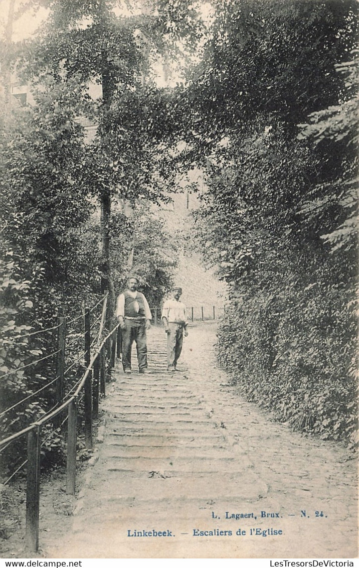 CPA - Belgique - Linkebeek - Escalier De L'Eglise - Edit. Lagaert - Oblitération Etoile  Linkebeek 1908 - Animé - Linkebeek