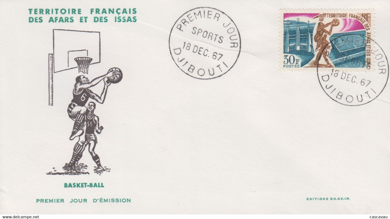 Enveloppe  FDC  1er  Jour   TERRITOIRE  FRANCAIS   Des   AFARS  Et  ISSAS    Basket  Ball    1967 - Sonstige & Ohne Zuordnung