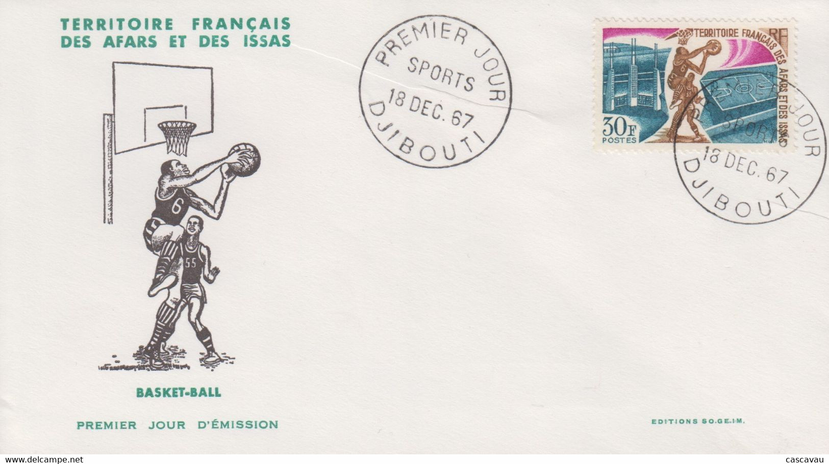 Enveloppe  FDC  1er  Jour   TERRITOIRE  FRANCAIS   Des   AFARS  Et  ISSAS    Basket  Ball    1967 - Other & Unclassified
