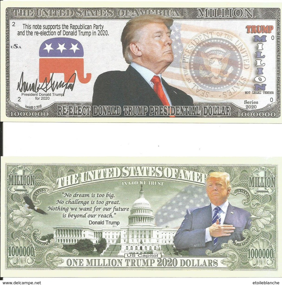 Billet Fictif One Million Trump 2020 Dollars, Photo Et Signature Donald Trump Presidentielle USA - - Fictifs & Spécimens