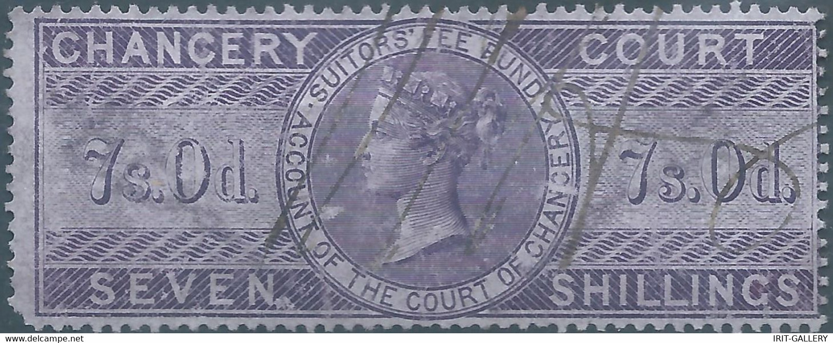 Great Britain-ENGLAND,Queen Victoria,1855 /1870 Revenue Stamp Tax Fiscal CHANCERY COURT,7s.0d. Seven Shillings,Used - Fiscale Zegels