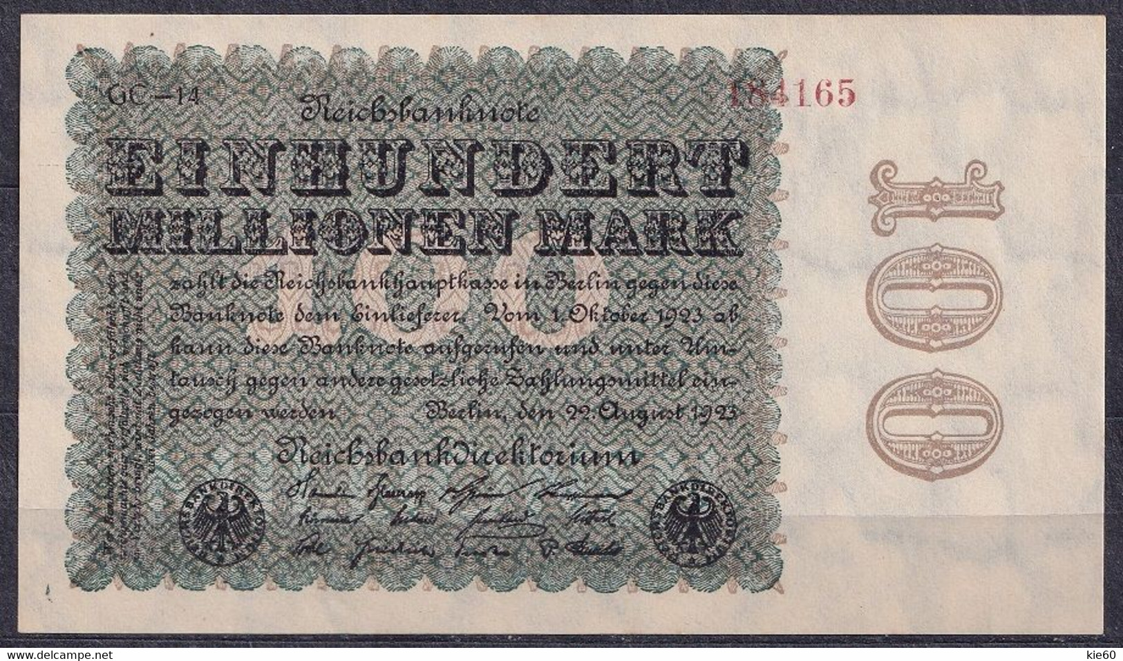 Germany - 1923 - 100 000 000 Mark  - Wmk  S In Stars.. R106u. P107e..UNC - 100 Millionen Mark