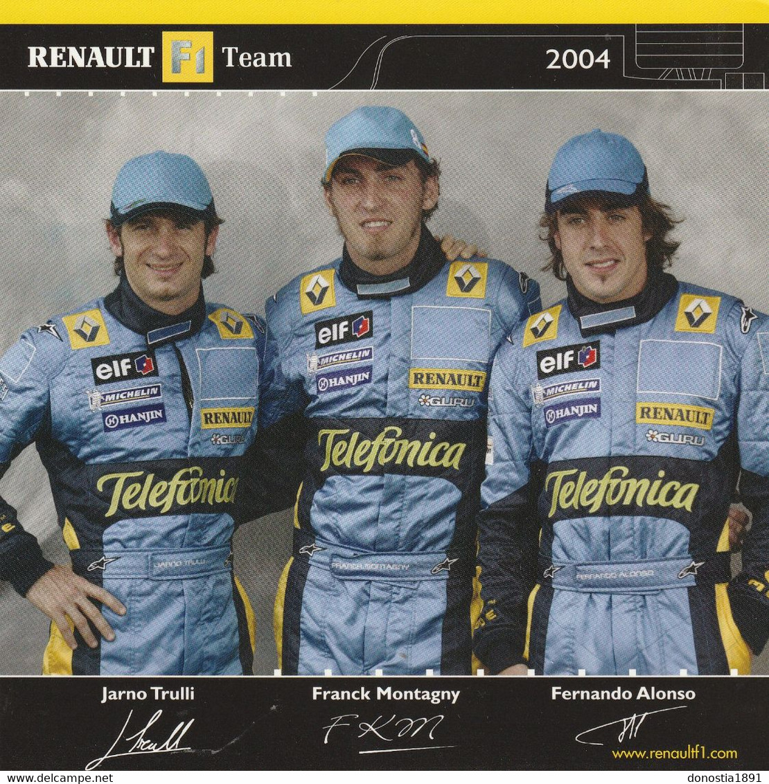 Renault Team F1 - 2004 - Jarno TRULLI -  Franck MONTAGNY - Fernando ALONSO -signatures Imprimées   150x150 - Grand Prix / F1