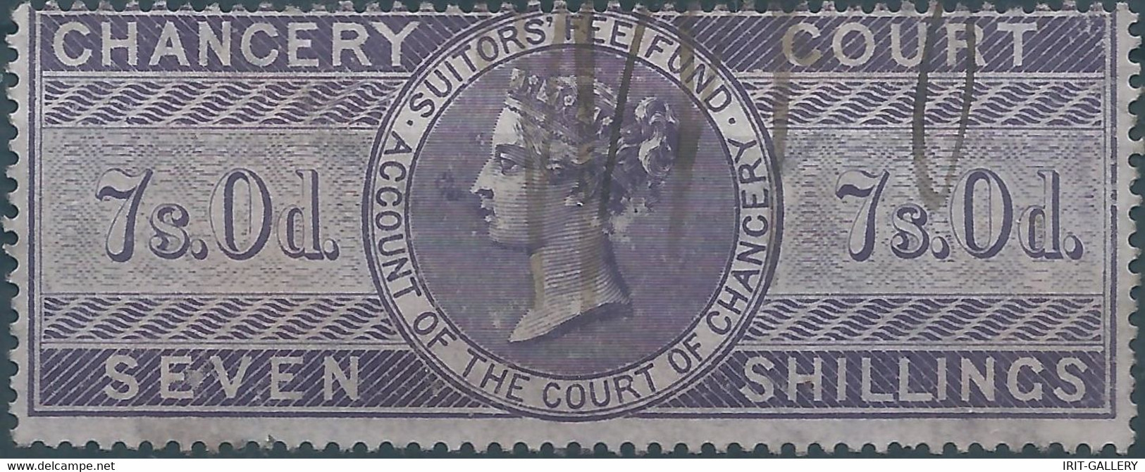 Great Britain-ENGLAND,Queen Victoria,1855 /1870 Revenue Stamp Tax Fiscal CHANCERY COURT,7s.0d. Seven Shillings,Used - Revenue Stamps