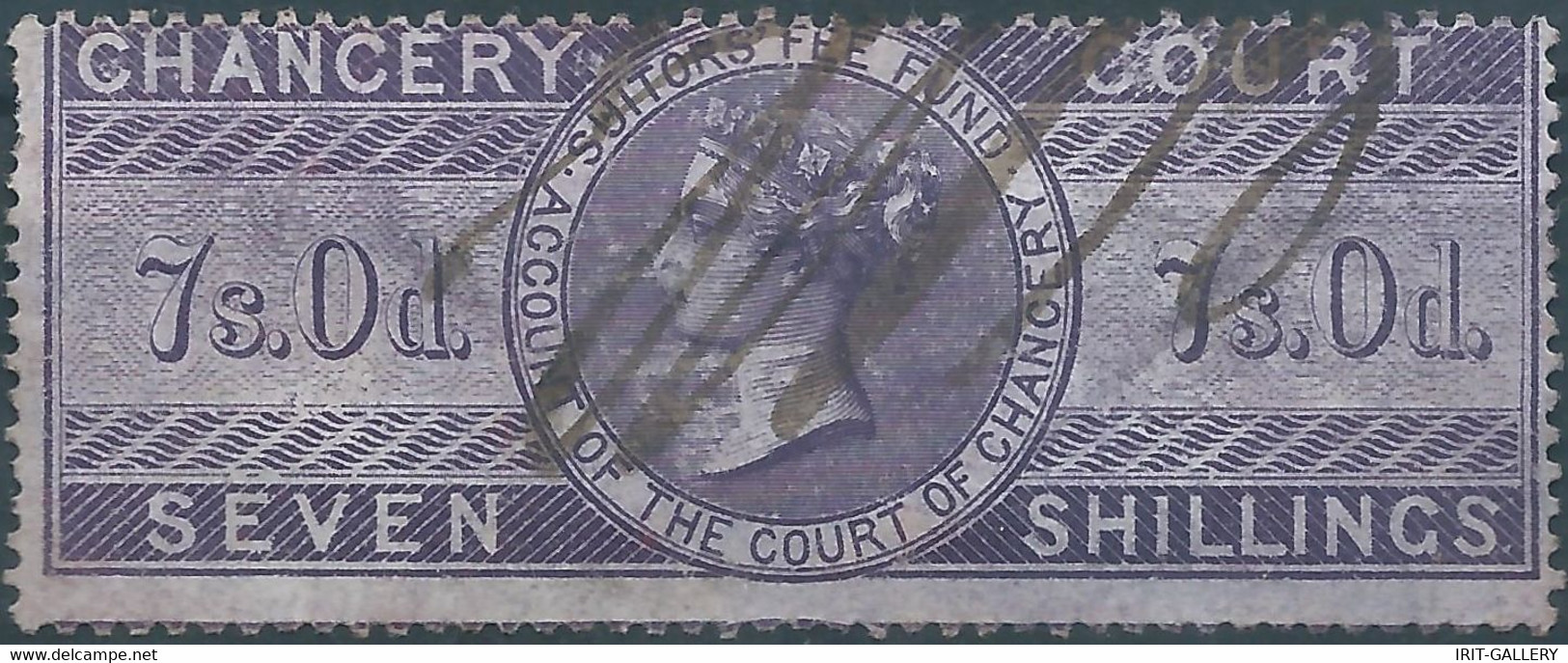 Great Britain-ENGLAND,Queen Victoria,1855 /1870 Revenue Stamp Tax Fiscal CHANCERY COURT,7s.0d. Seven Shillings,Used - Revenue Stamps