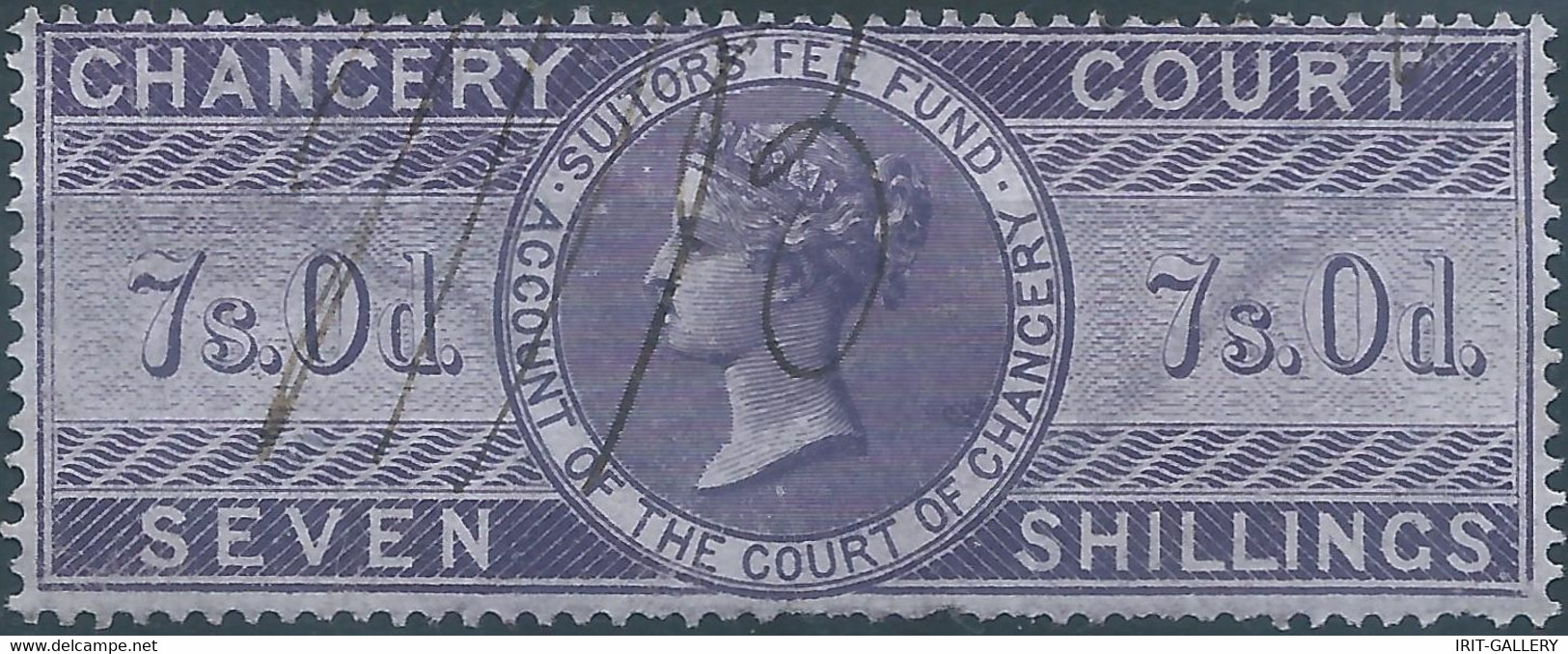 Great Britain-ENGLAND,Queen Victoria,1855 /1870 Revenue Stamp Tax Fiscal CHANCERY COURT,7s.0d. Seven Shillings,Used - Revenue Stamps