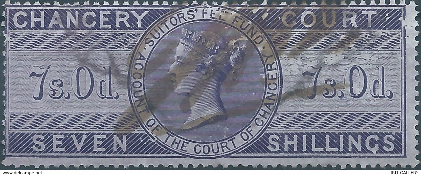 Great Britain-ENGLAND,Queen Victoria,1855 /1870 Revenue Stamp Tax Fiscal CHANCERY COURT,7s.0d. Seven Shillings,Used - Revenue Stamps