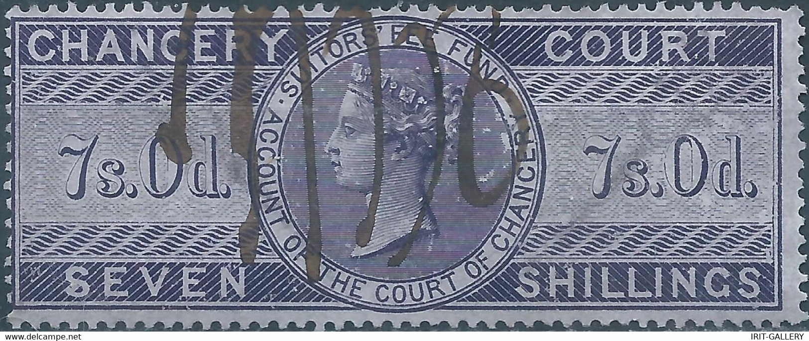 Great Britain-ENGLAND,Queen Victoria,1855 /1870 Revenue Stamp Tax Fiscal CHANCERY COURT,7s.0d. Seven Shillings,Used - Revenue Stamps