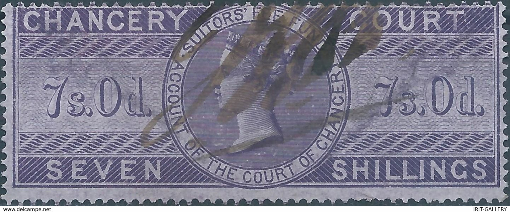 Great Britain-ENGLAND,Queen Victoria,1855 /1870 Revenue Stamp Tax Fiscal CHANCERY COURT,7s.0d. Seven Shillings,Used - Fiscales