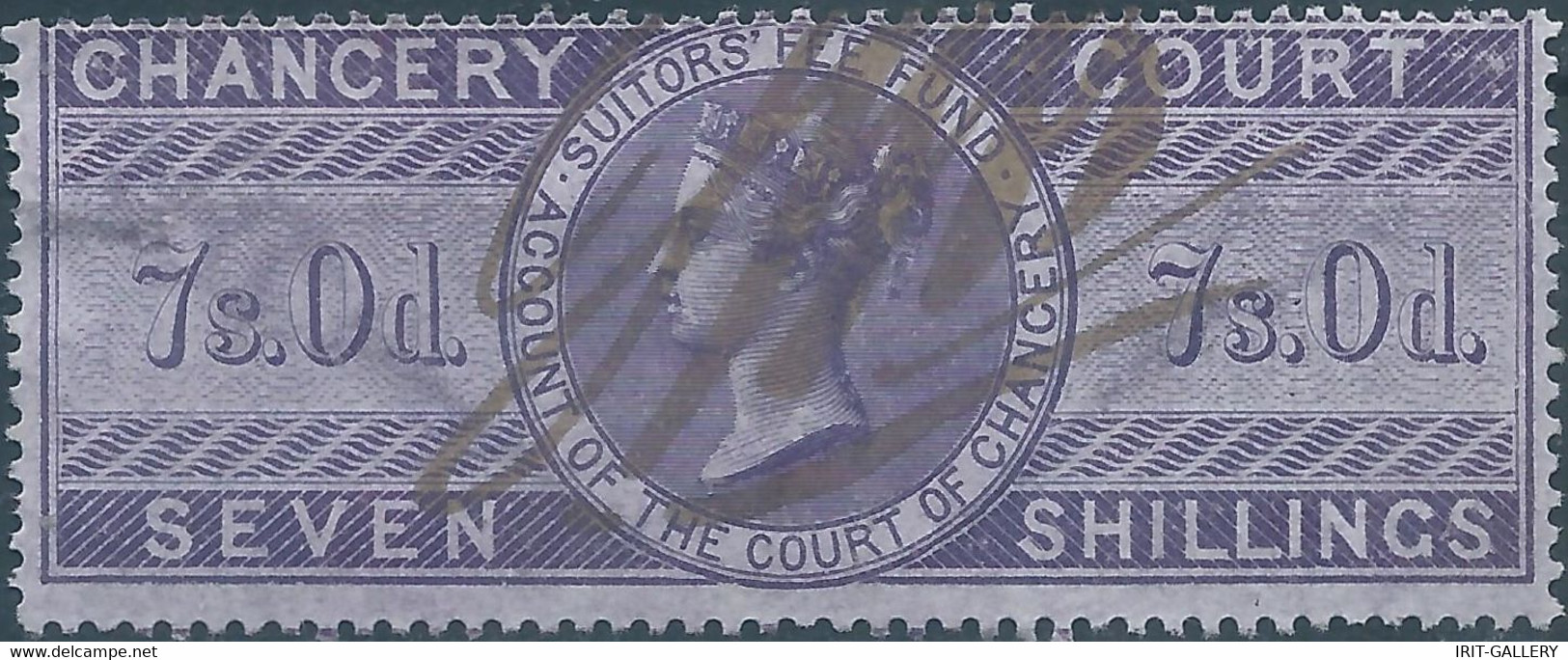 Great Britain-ENGLAND,Queen Victoria,1855 /1870 Revenue Stamp Tax Fiscal CHANCERY COURT,7s.0d. Seven Shillings,Used - Revenue Stamps