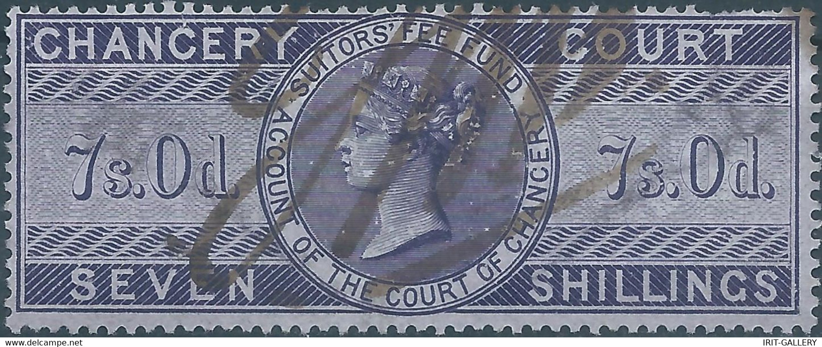 Great Britain-ENGLAND,Queen Victoria,1855 /1870 Revenue Stamp Tax Fiscal CHANCERY COURT,7s.0d. Seven Shillings,Used - Revenue Stamps