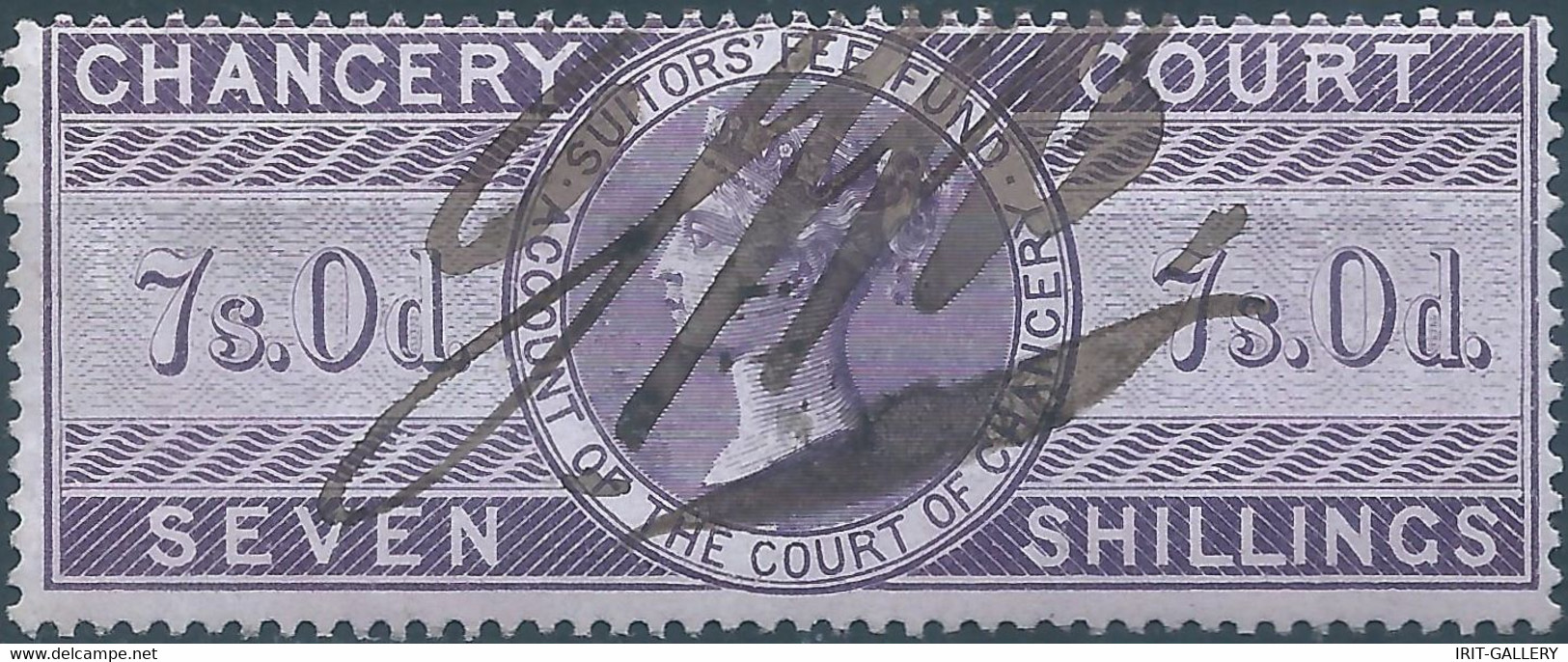 Great Britain-ENGLAND,Queen Victoria,1855 /1870 Revenue Stamp Tax Fiscal CHANCERY COURT,7s.0d. Seven Shillings,Used - Revenue Stamps