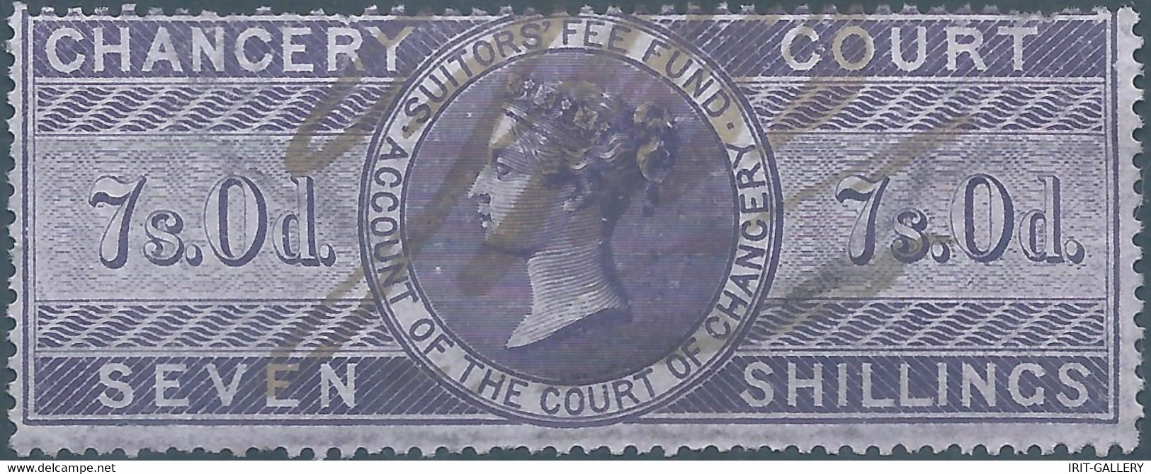 Great Britain-ENGLAND,Queen Victoria,1855 /1870 Revenue Stamp Tax Fiscal CHANCERY COURT,7s.0d. Seven Shillings,Used - Revenue Stamps