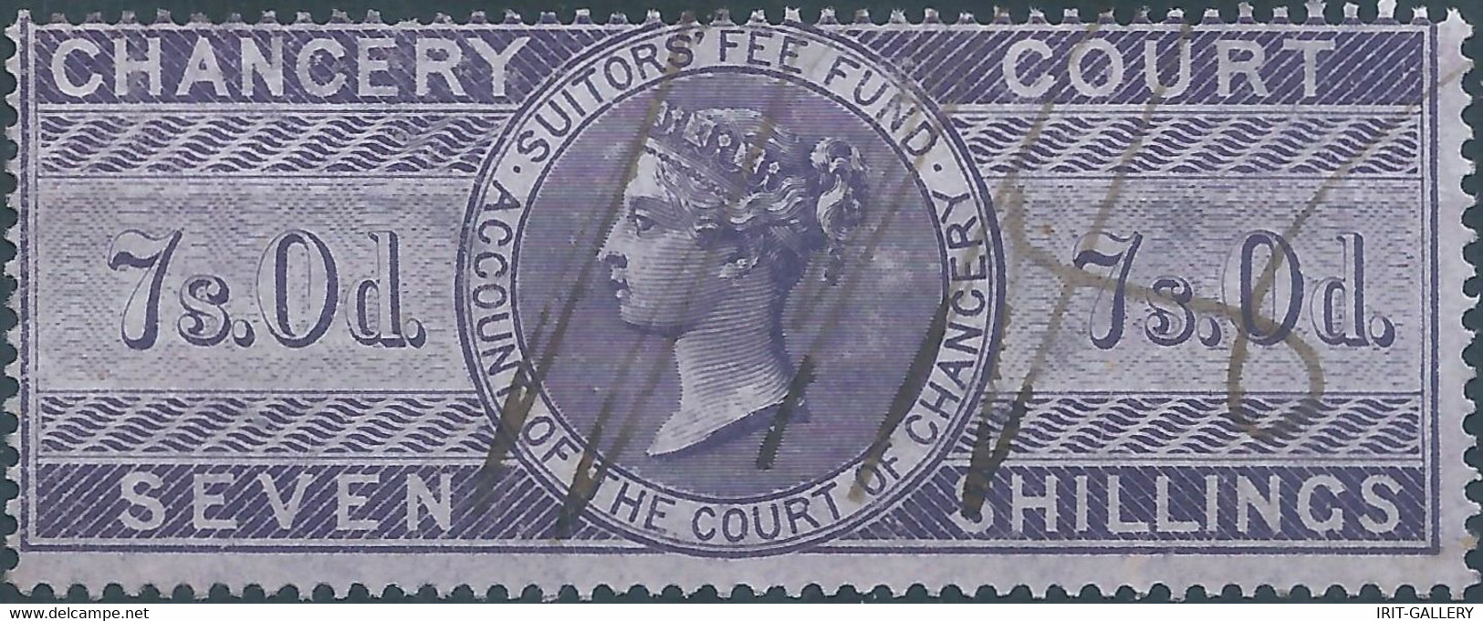 Great Britain-ENGLAND,Queen Victoria,1855 /1870 Revenue Stamp Tax Fiscal CHANCERY COURT,7s.0d. Seven Shillings,Used - Revenue Stamps