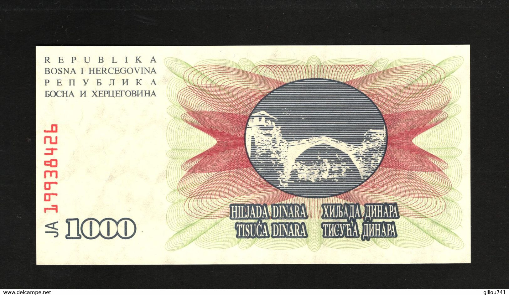 Bosnie-Herzégovine, 1,000 Dinara, 1992-1993 Issues - Bosnia Erzegovina