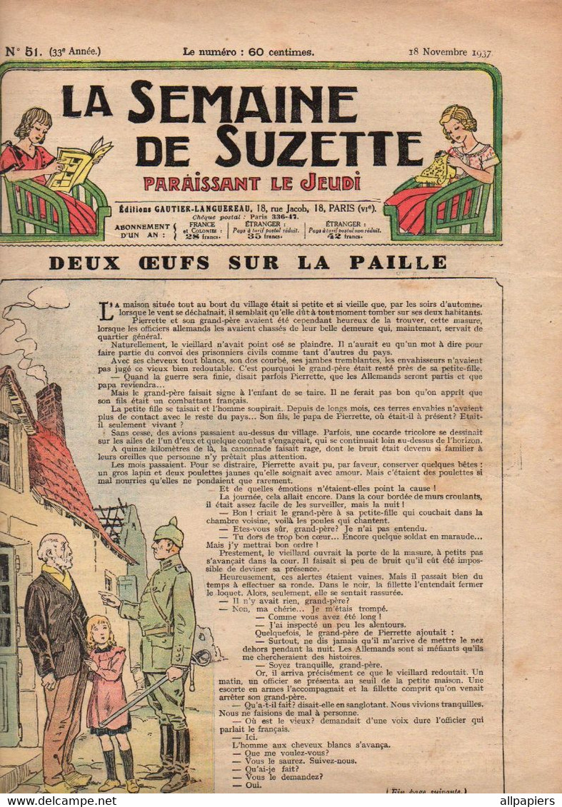 La Semaine De Suzette N°51 Deux Oeufs Sur La Paille - Voulez-vous Connaître Les Pierres Vivantes - Patron De Chausson... - La Semaine De Suzette