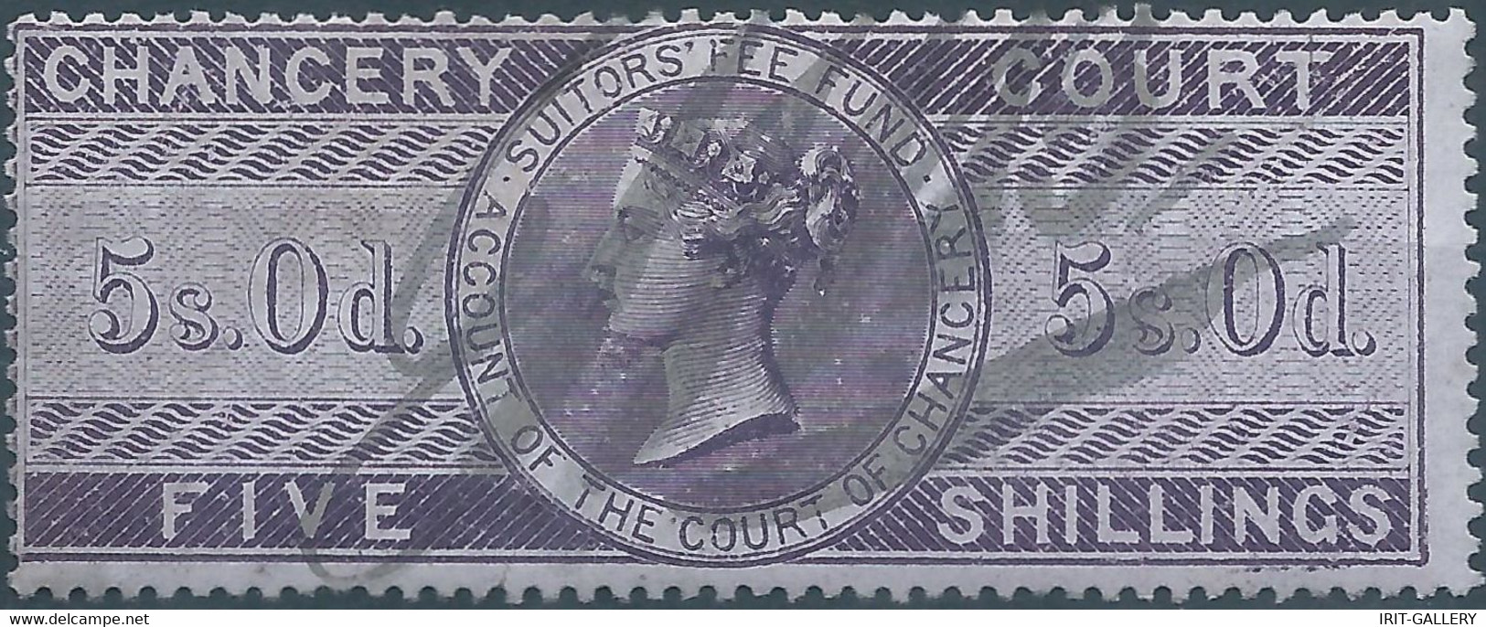 Great Britain-ENGLAND,Queen Victoria,1855 /1870 Revenue Stamp Tax Fiscal CHANCERY COURT,5s.0d. FIVE Shillings,Used - Revenue Stamps